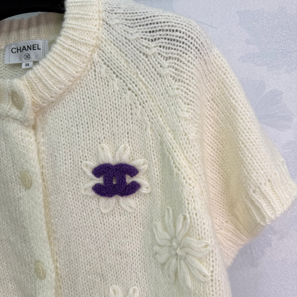 Floral Knit Short Sleeve Cardigan