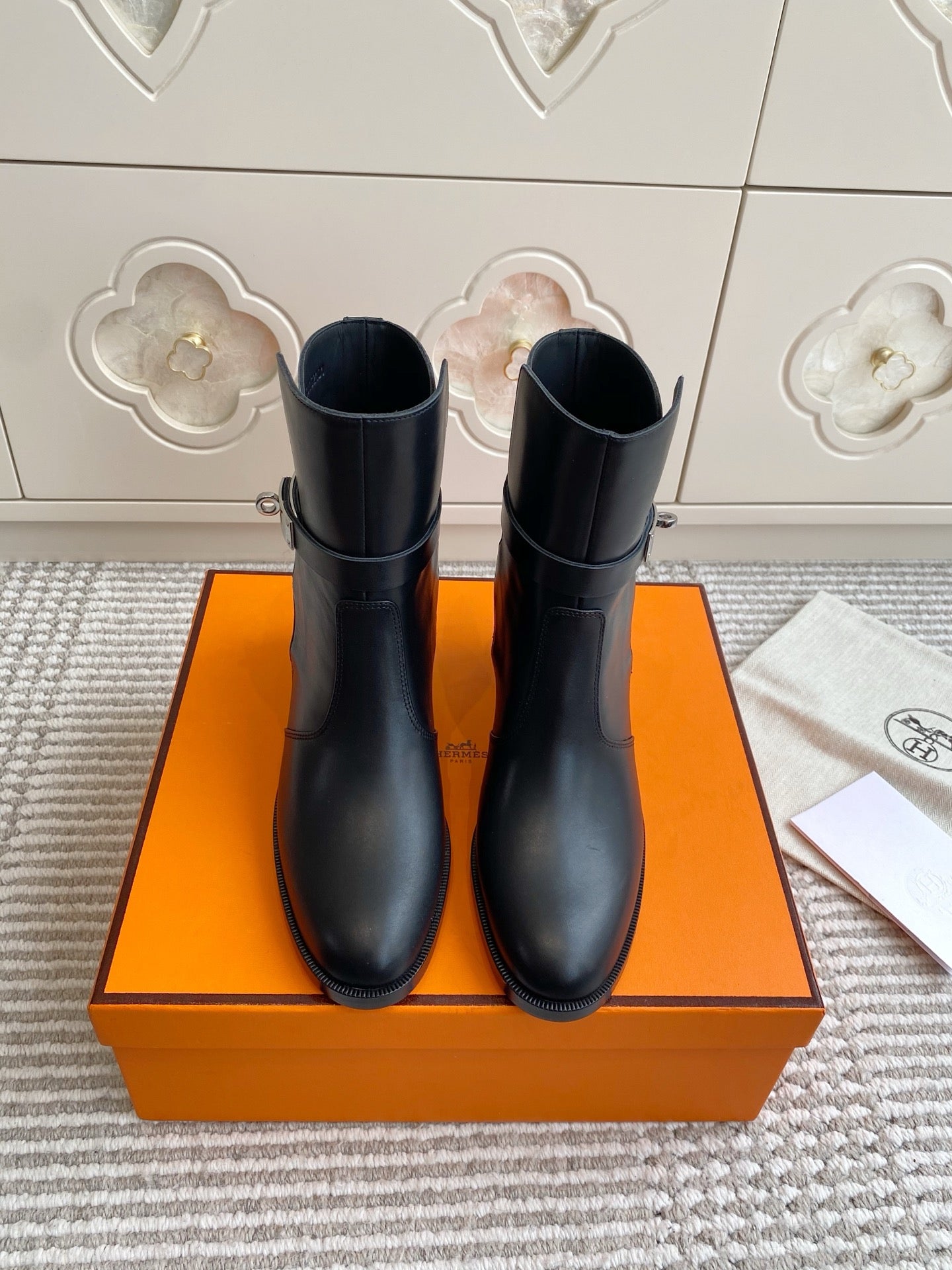 Kelly Buckle Mid-Heel Leather Ankle Boots