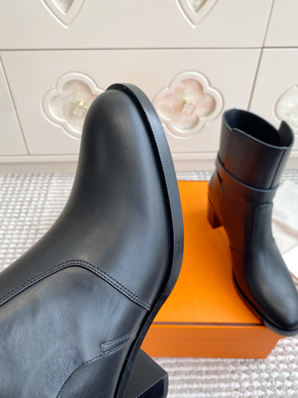 Kelly Buckle Mid-Heel Leather Ankle Boots