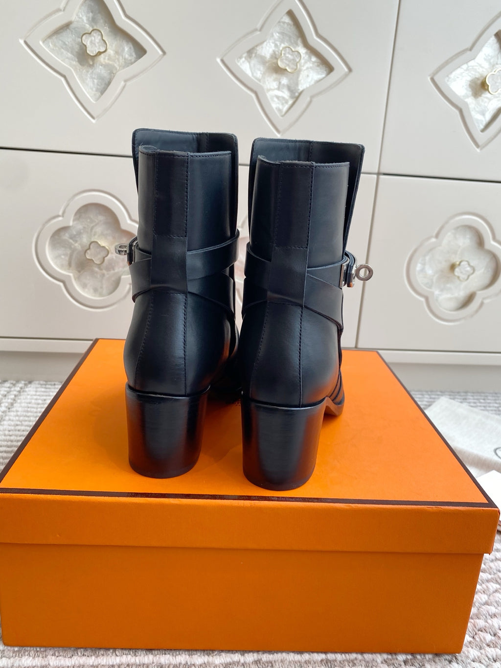 Kelly Buckle Mid-Heel Leather Ankle Boots