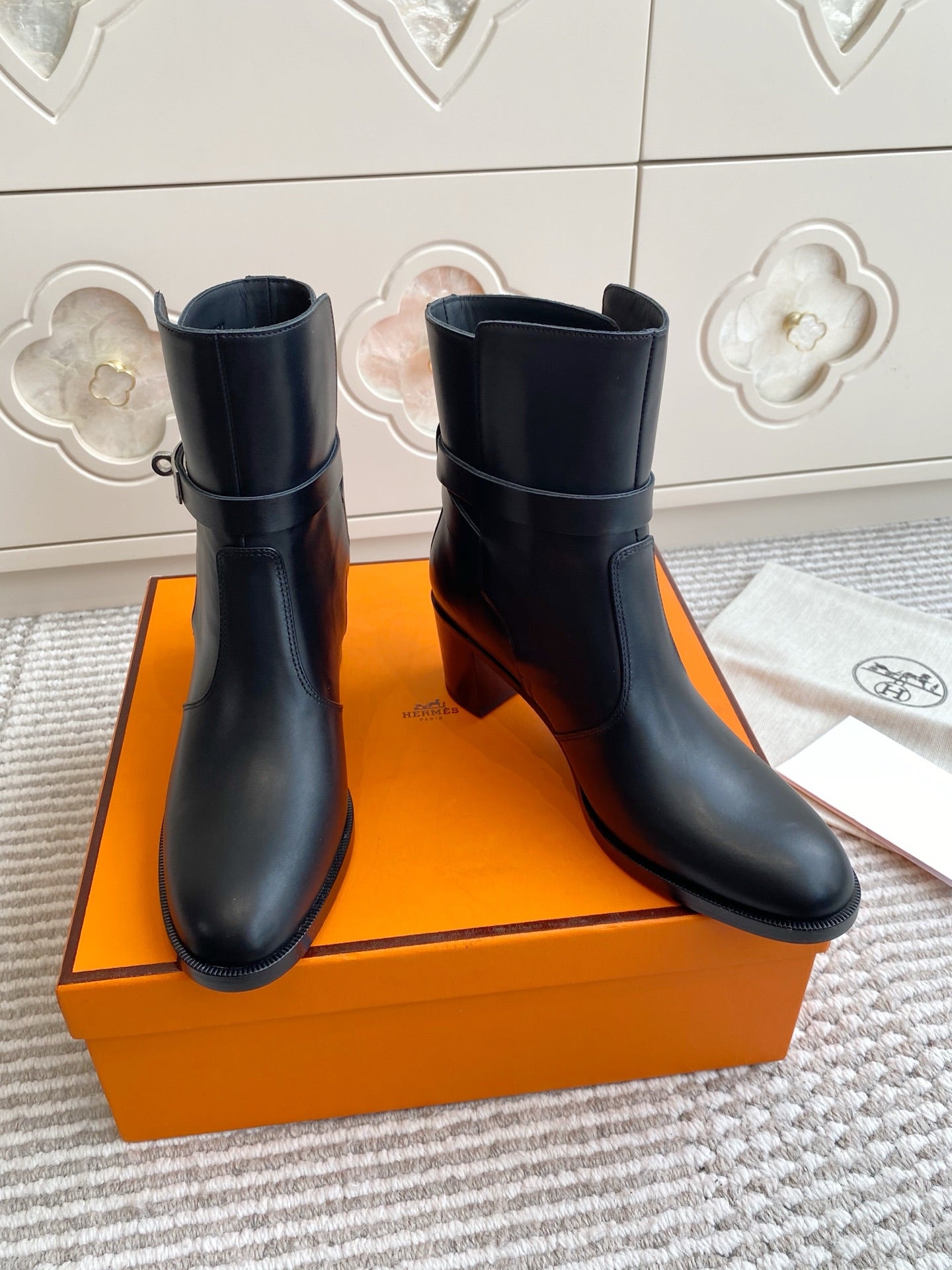 Kelly Buckle Mid-Heel Leather Ankle Boots