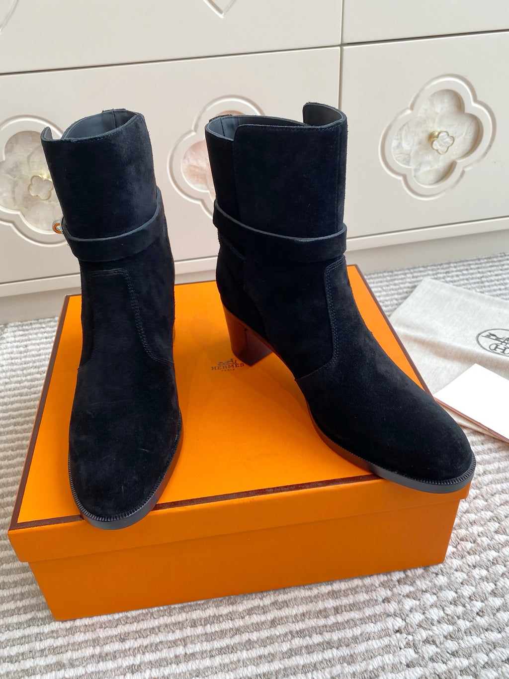 Kelly Buckle Mid-Heel Suede Ankle Boots