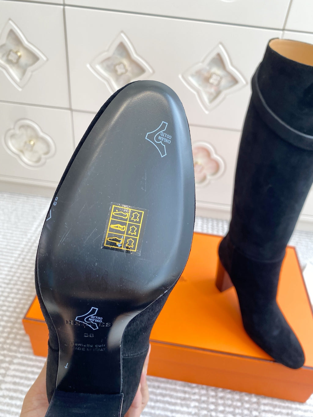 Kelly Buckle Suede Knee-High Heeled Boots