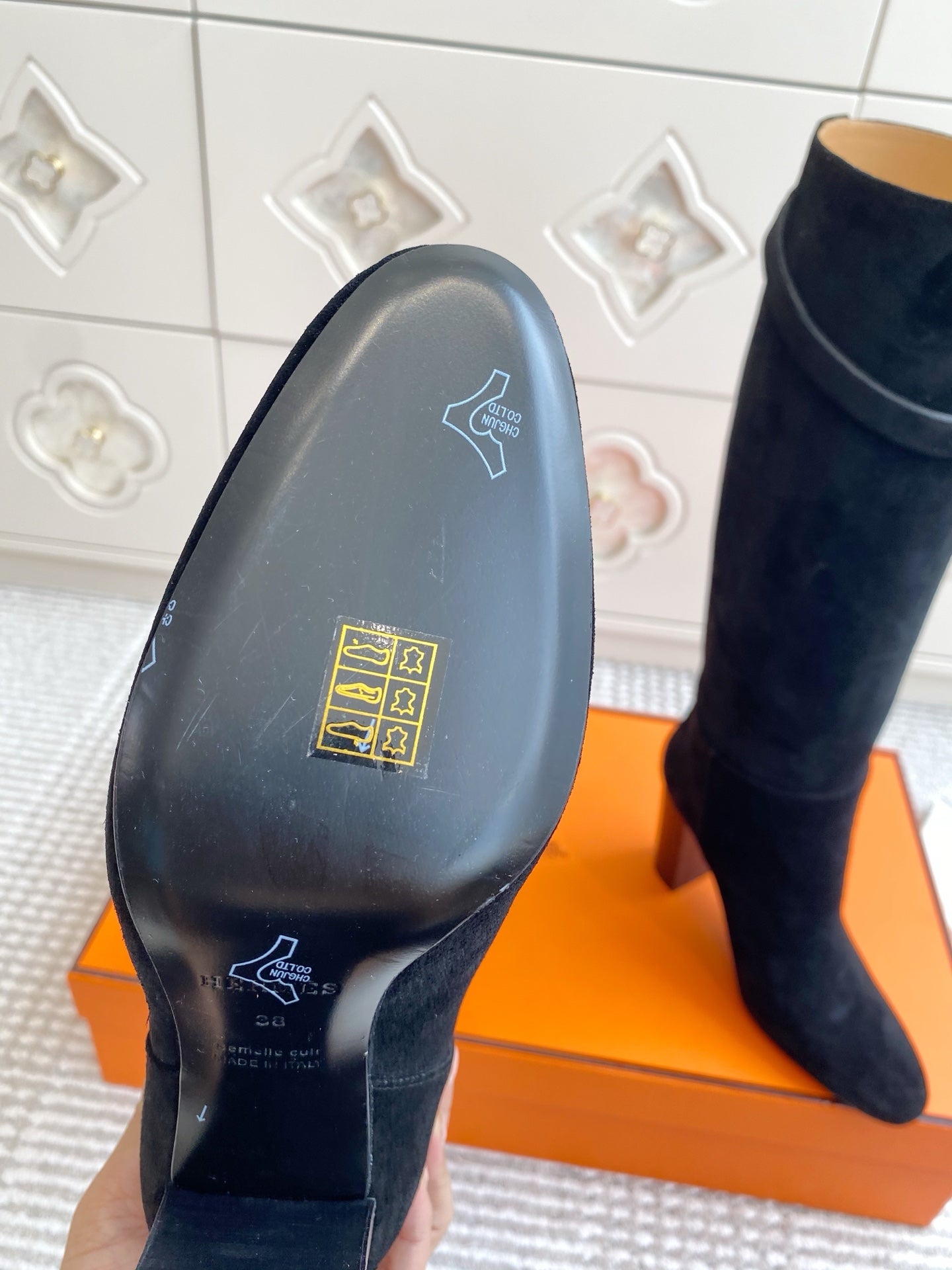 Kelly Buckle Suede Knee-High Heeled Boots