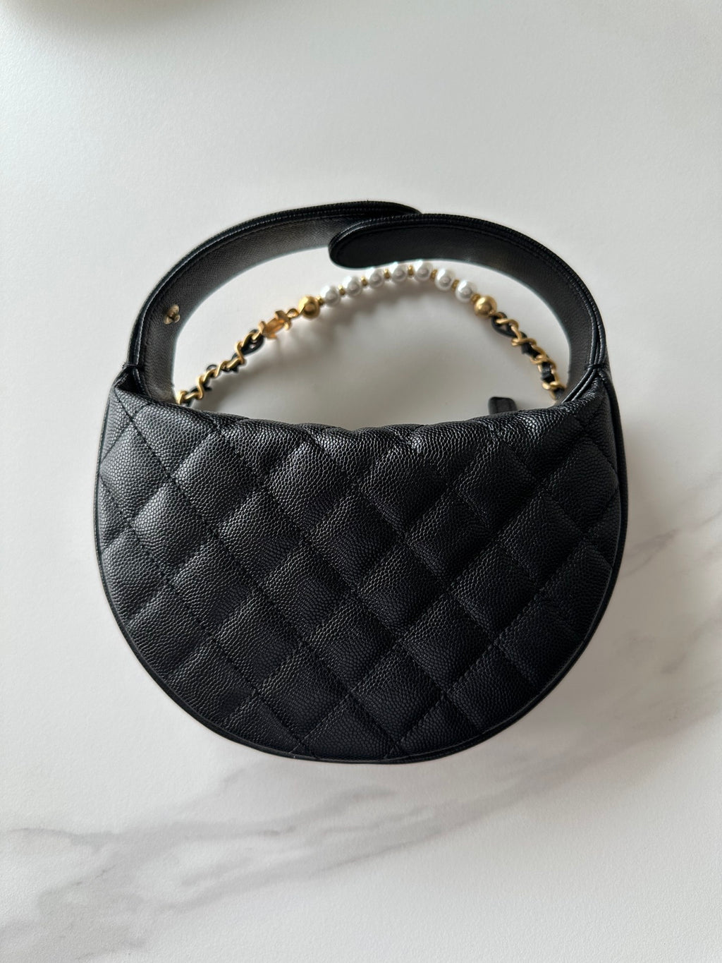 Pearl-Chain Quilted Mini Hobo Bag