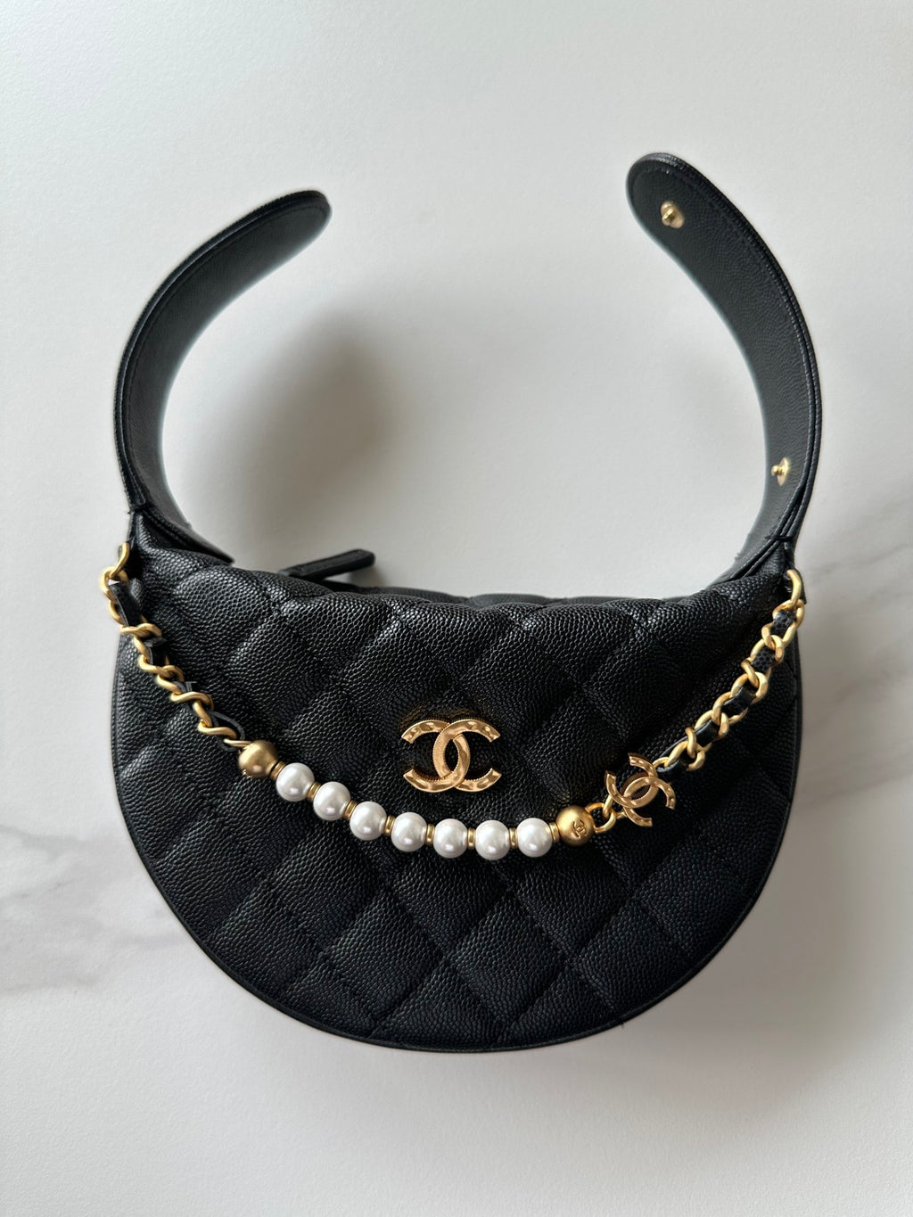Pearl-Chain Quilted Mini Hobo Bag