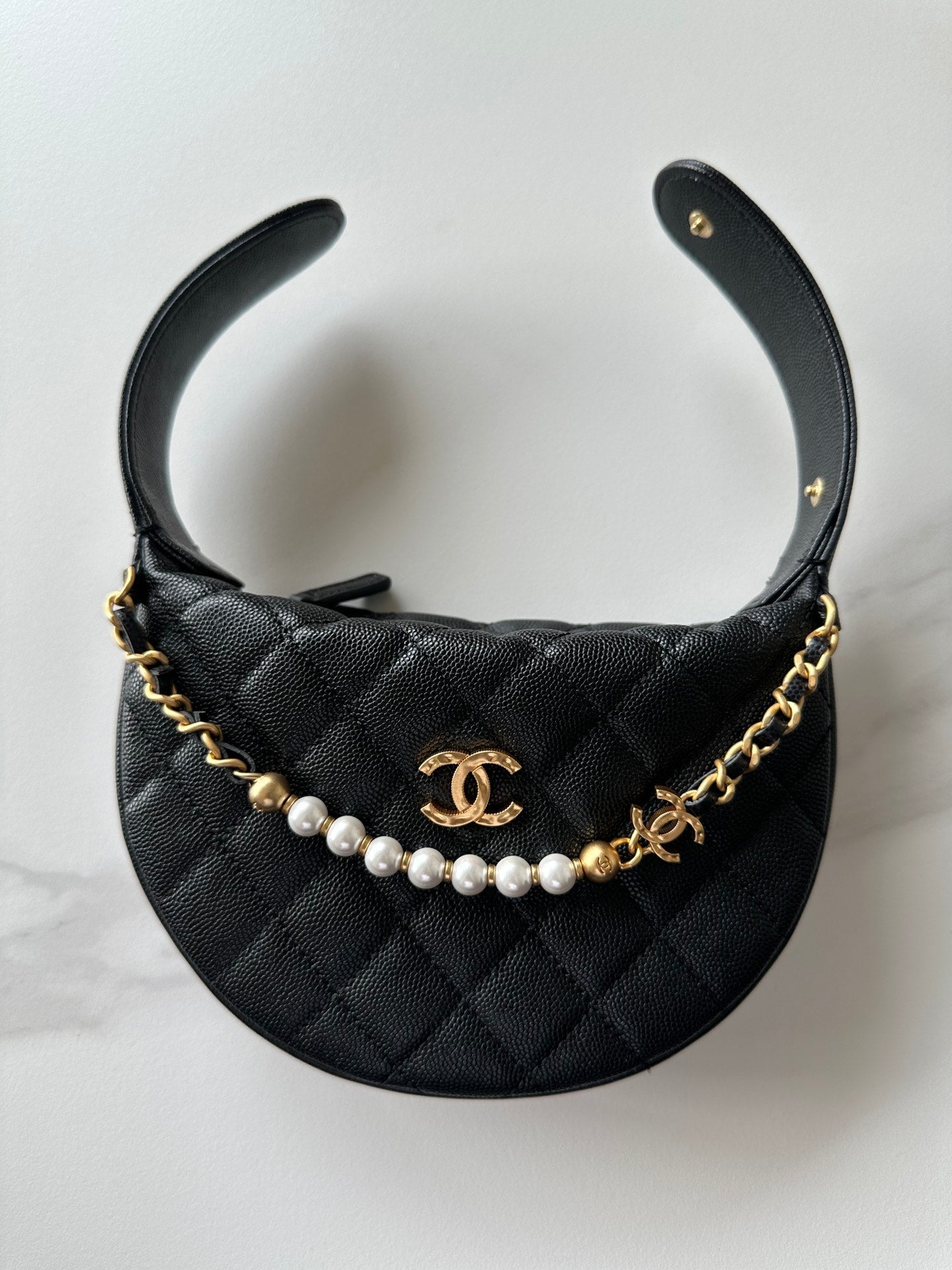 Pearl-Chain Quilted Mini Hobo Bag