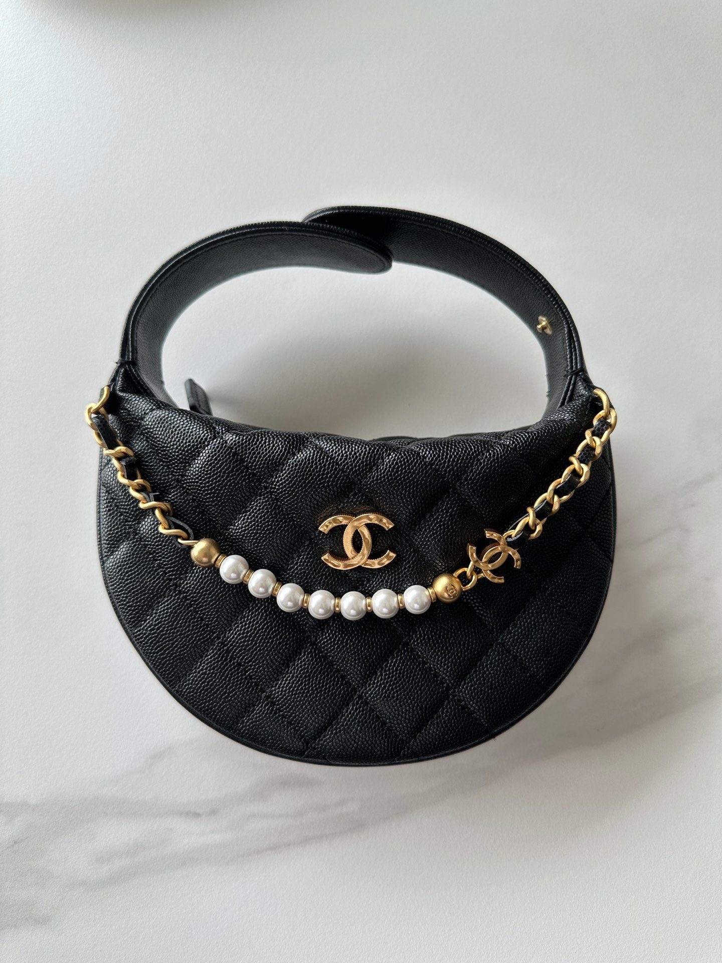 Pearl-Chain Quilted Mini Hobo Bag