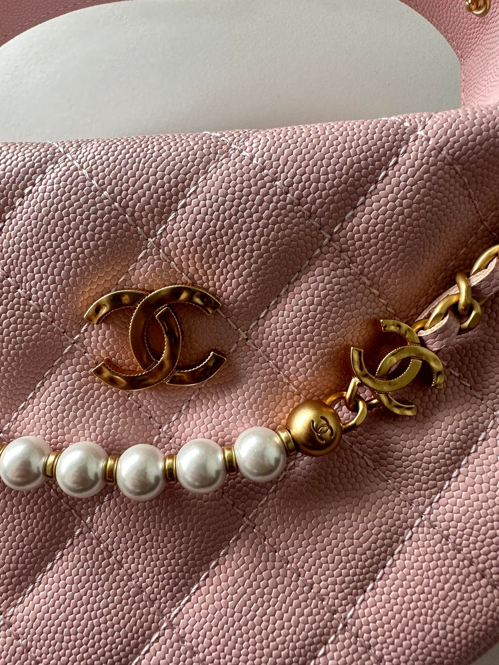 Pearl-Chain Quilted Mini Hobo Bag