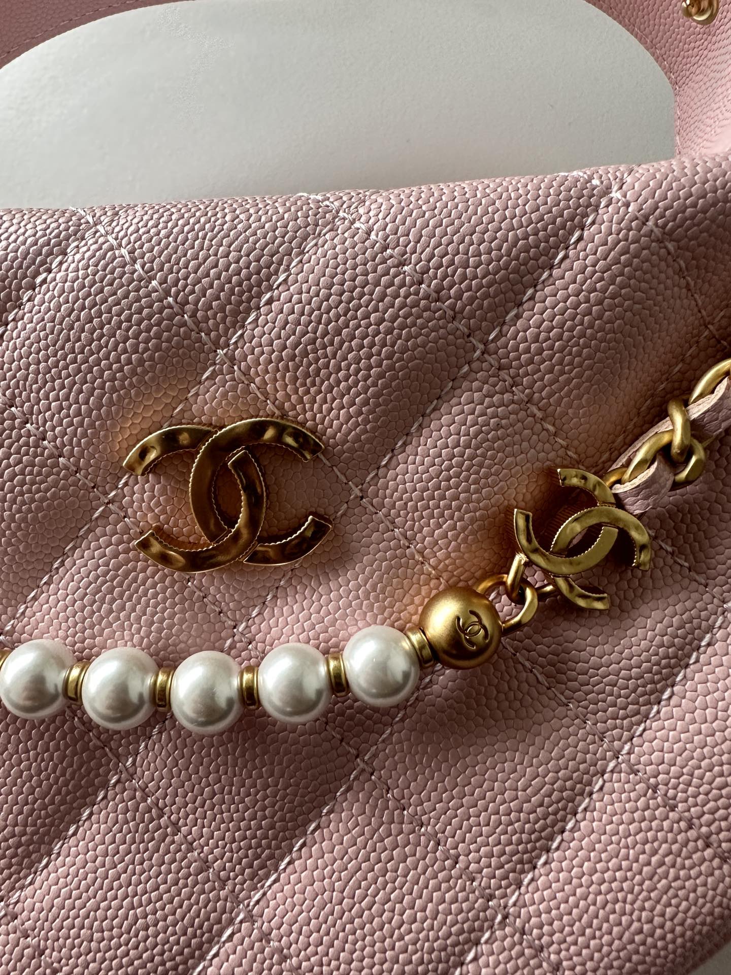 Pearl-Chain Quilted Mini Hobo Bag