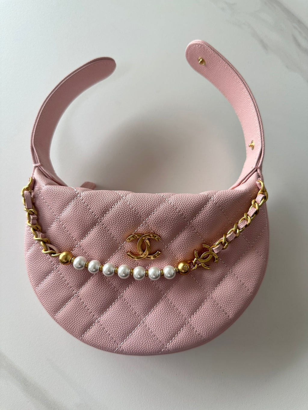 Pearl-Chain Quilted Mini Hobo Bag