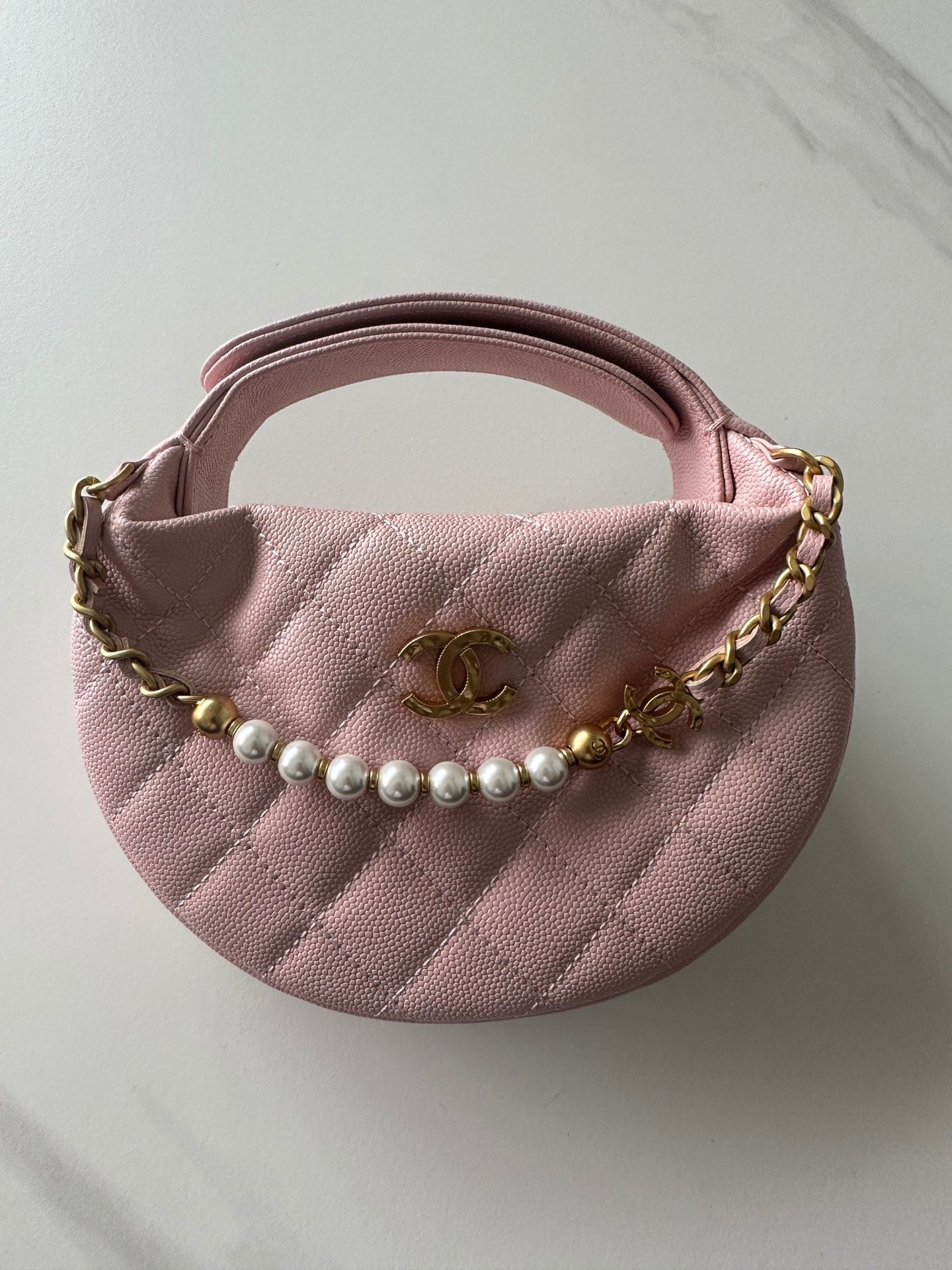 Pearl-Chain Quilted Mini Hobo Bag