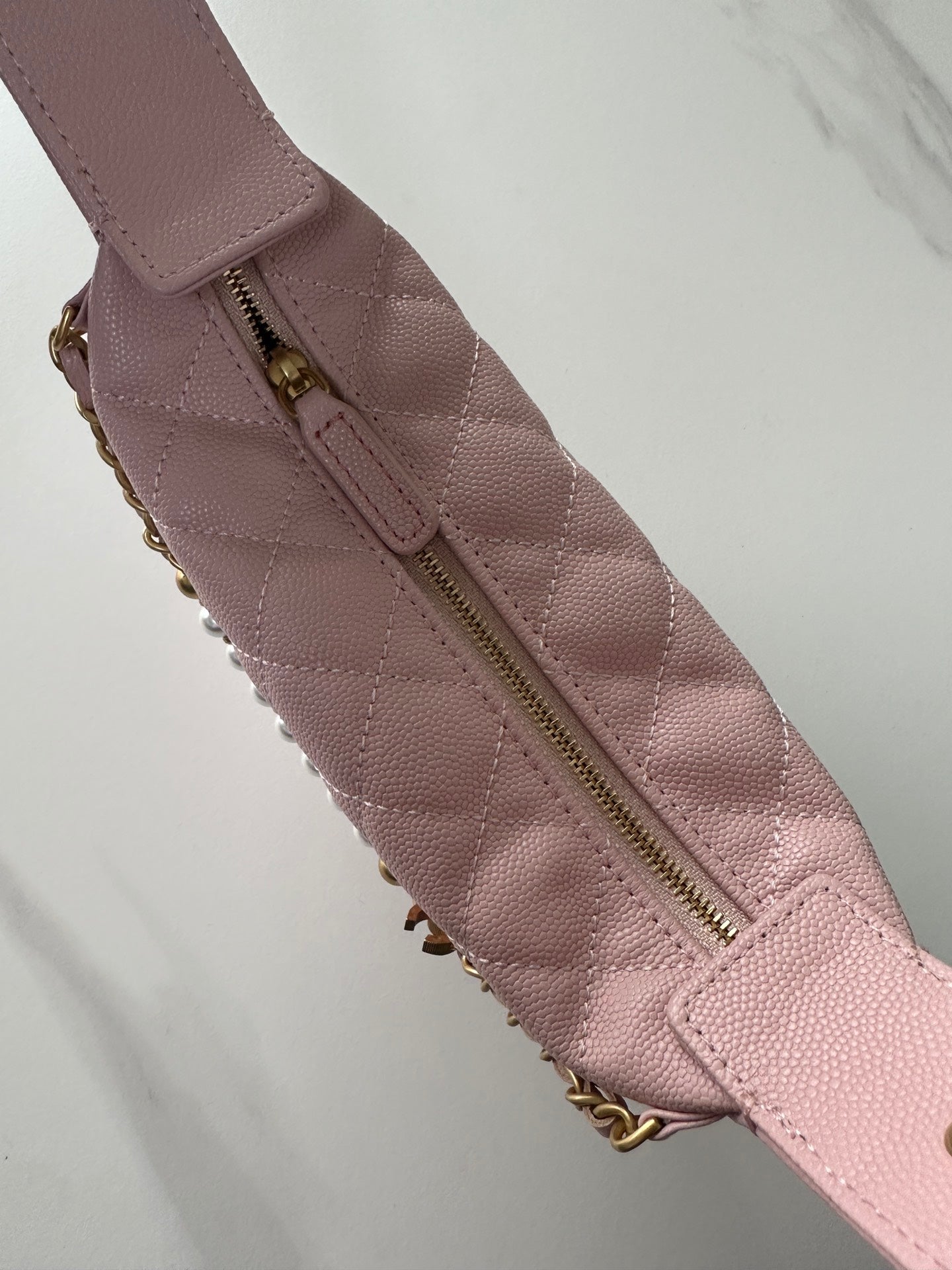 Pearl-Chain Quilted Mini Hobo Bag