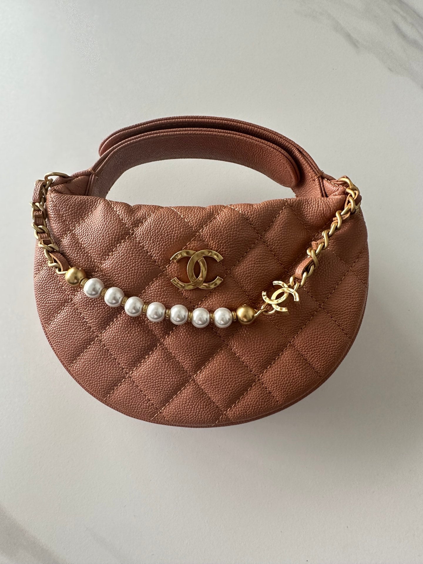 Pearl-Chain Quilted Mini Hobo Bag