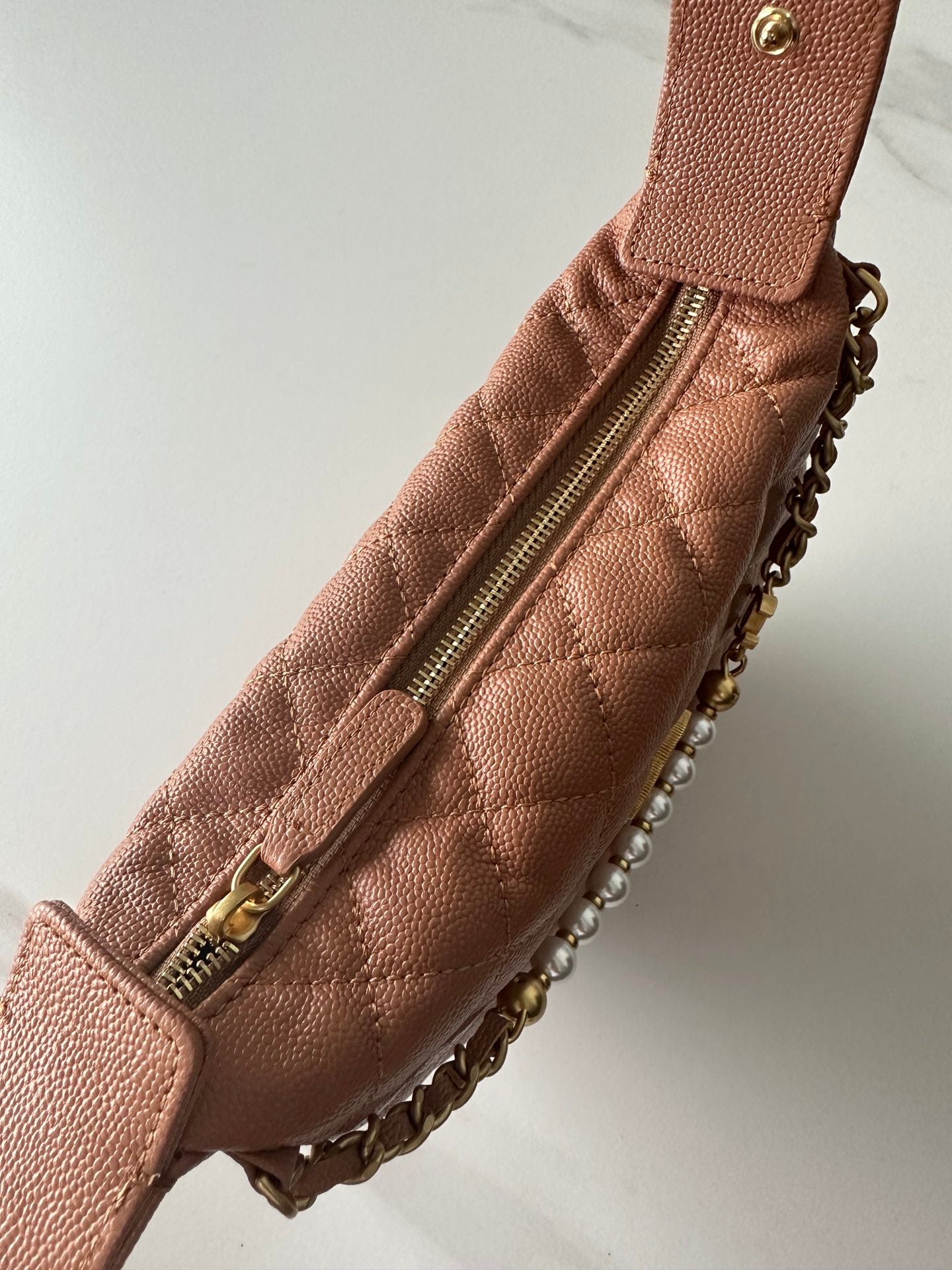 Pearl-Chain Quilted Mini Hobo Bag