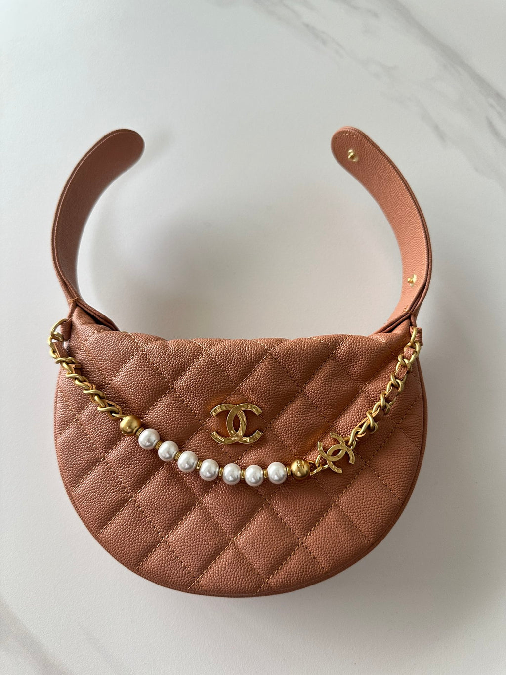 Pearl-Chain Quilted Mini Hobo Bag