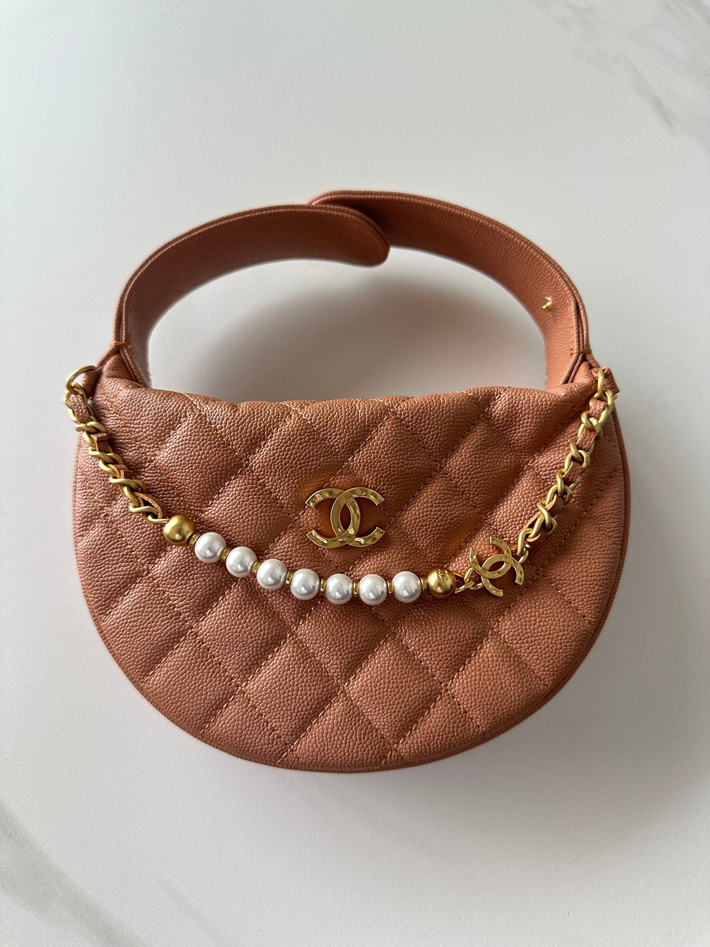 Pearl-Chain Quilted Mini Hobo Bag