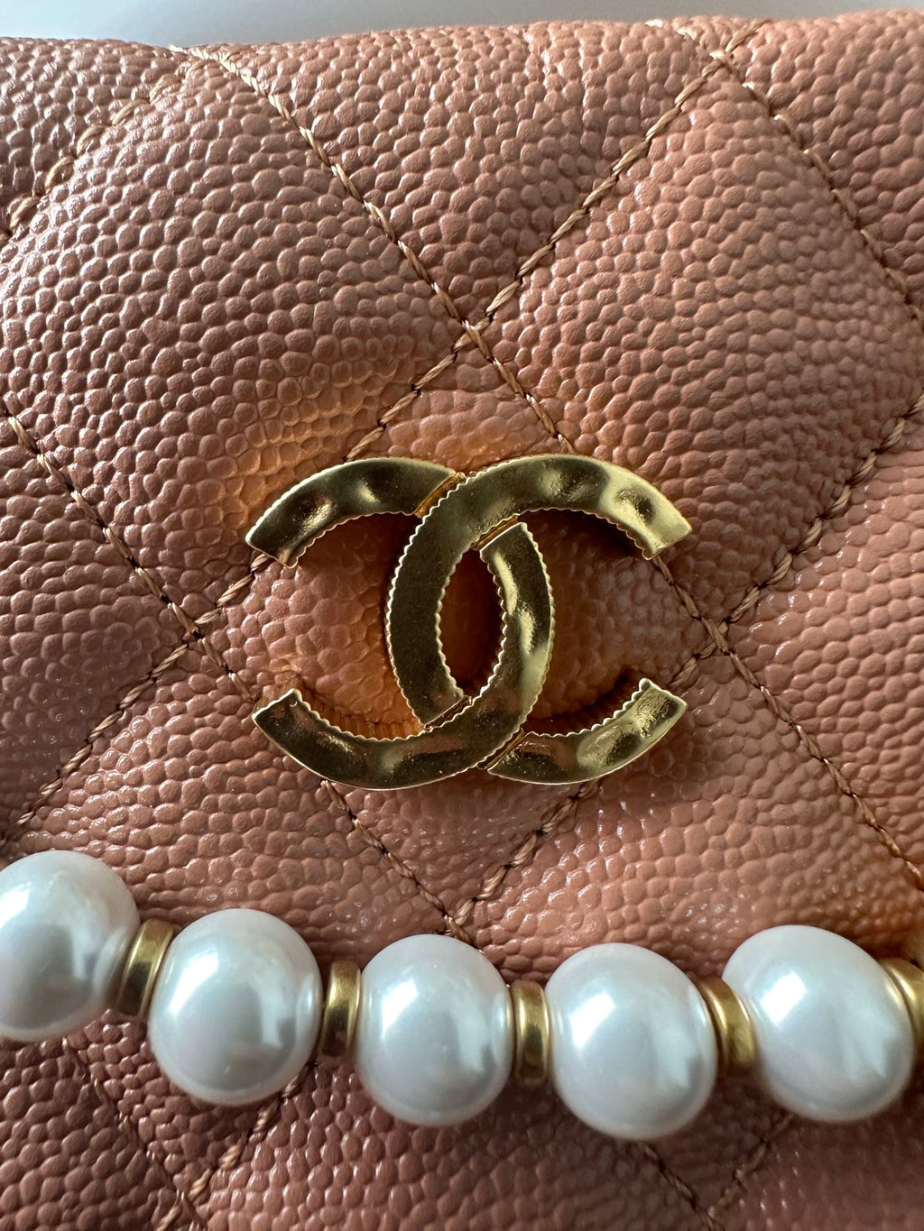 Pearl-Chain Quilted Mini Hobo Bag