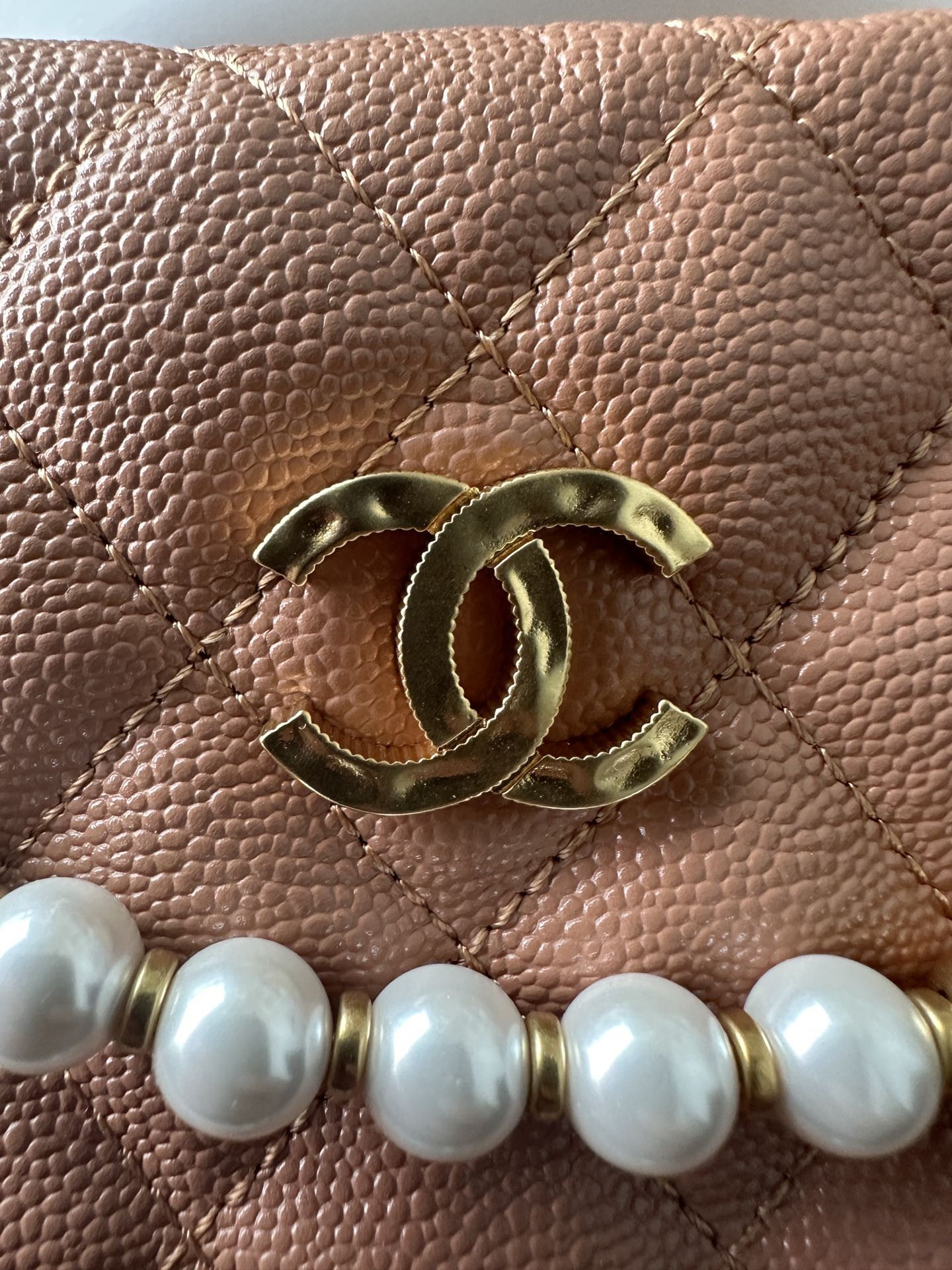 Pearl-Chain Quilted Mini Hobo Bag