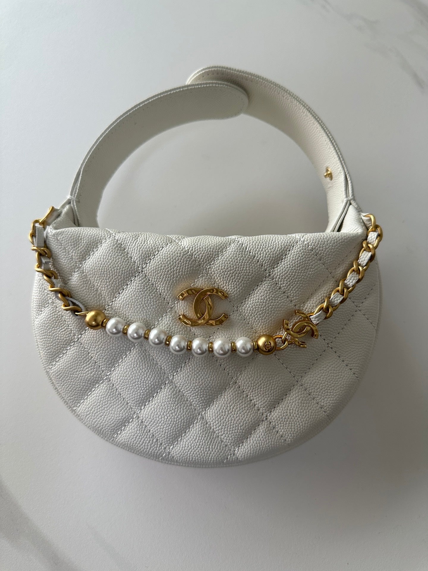 Pearl-Chain Quilted Mini Hobo Bag