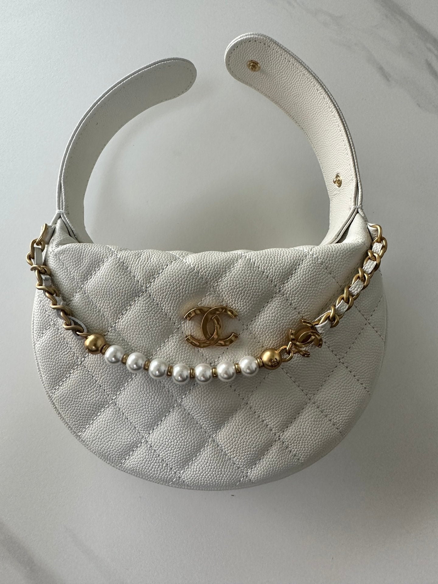 Pearl-Chain Quilted Mini Hobo Bag