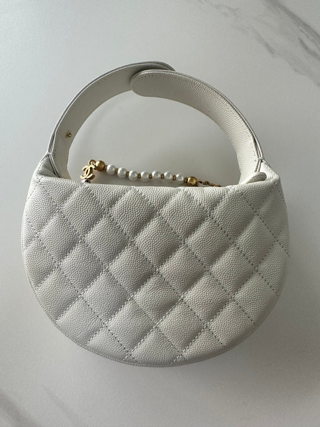 Pearl-Chain Quilted Mini Hobo Bag