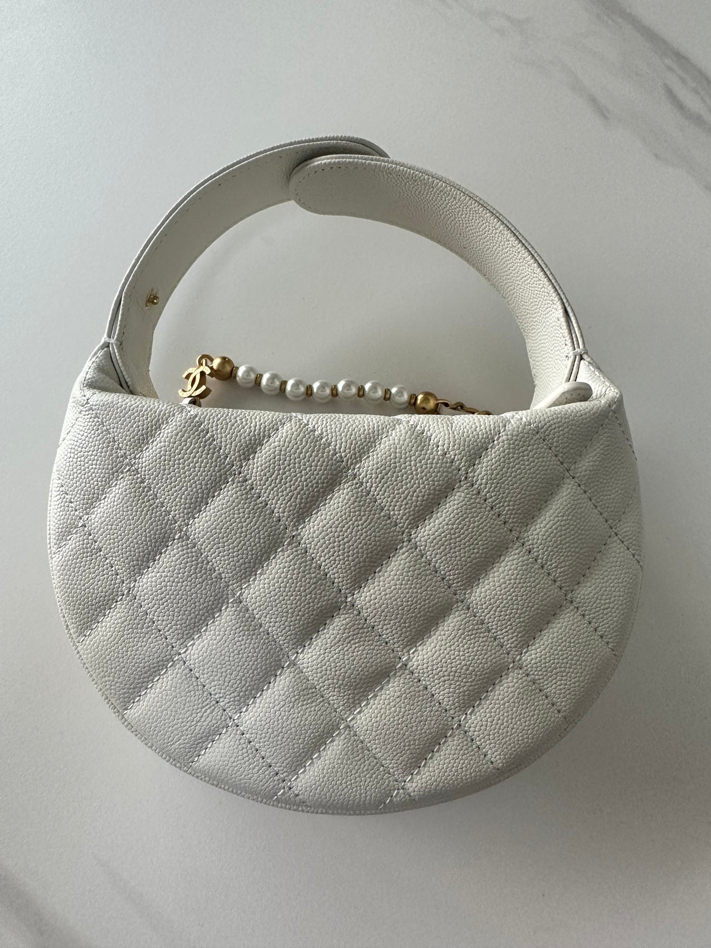 Pearl-Chain Quilted Mini Hobo Bag