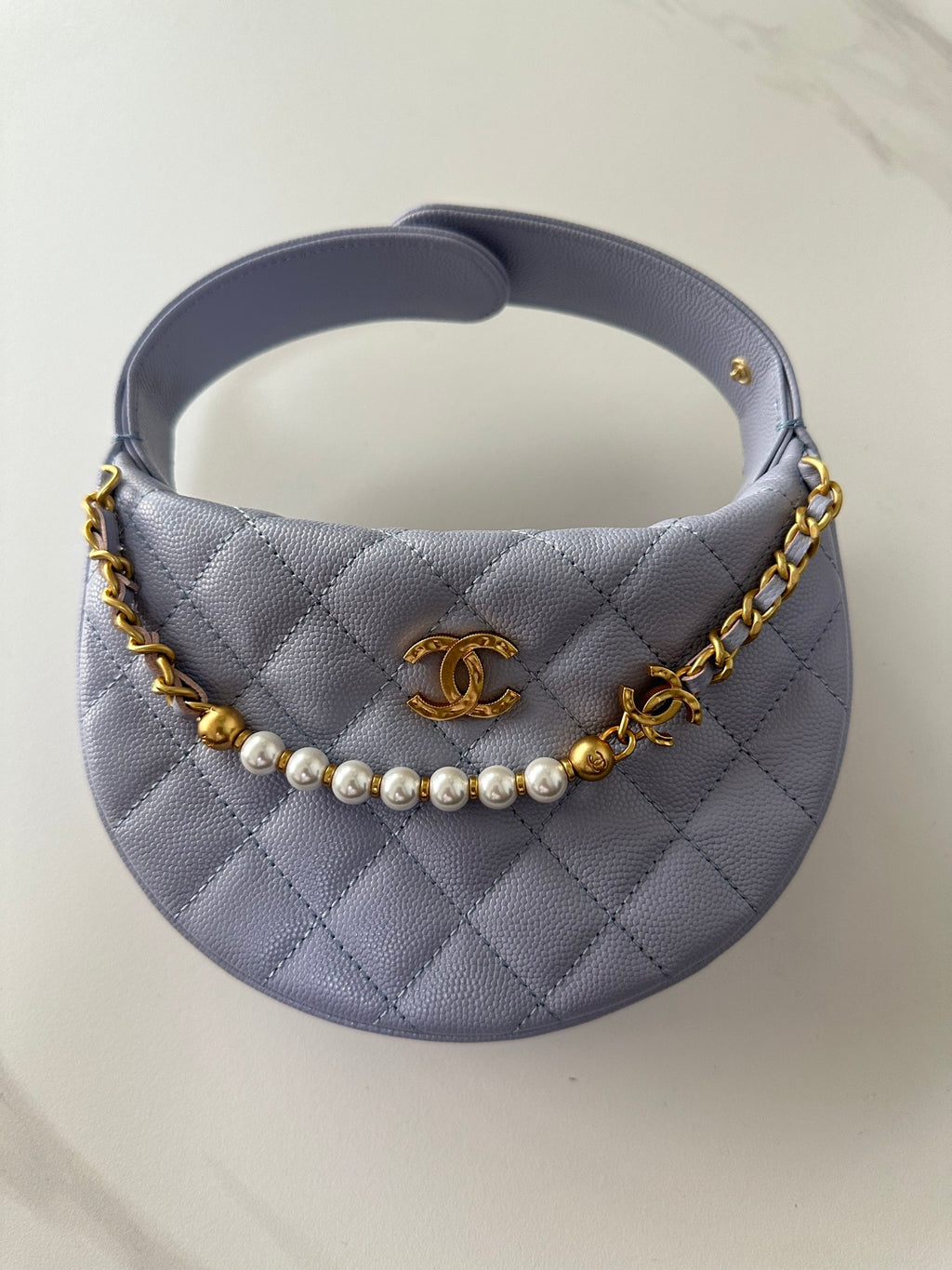 Pearl-Chain Quilted Mini Hobo Bag