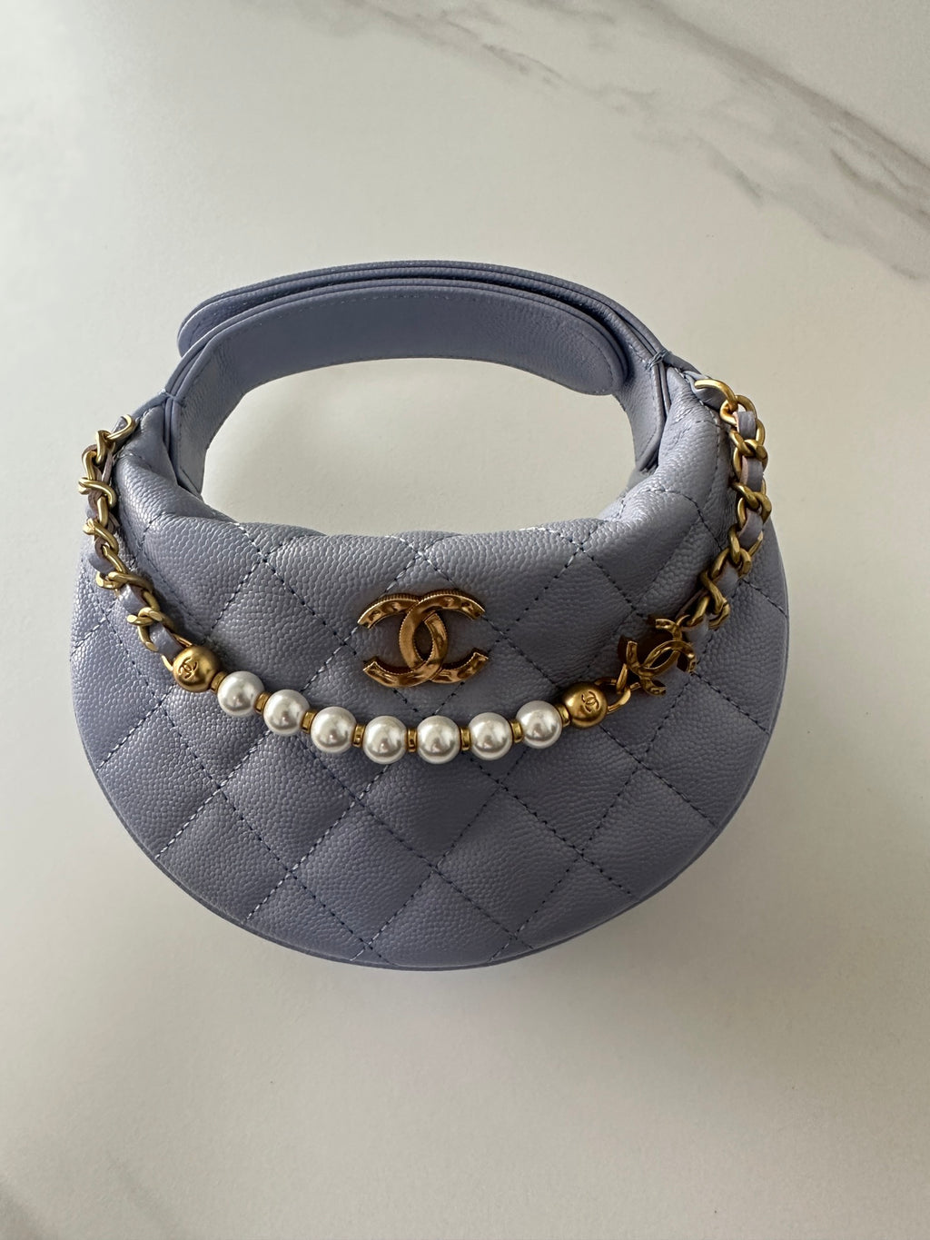 Pearl-Chain Quilted Mini Hobo Bag
