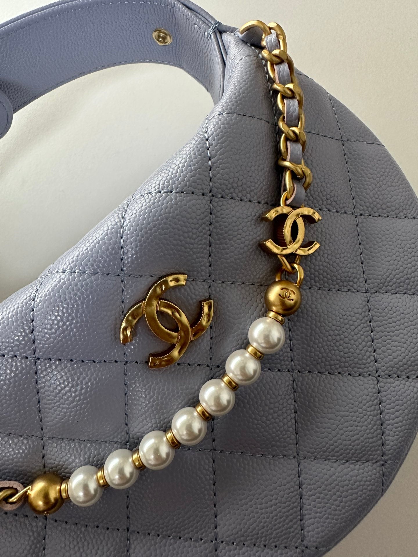 Pearl-Chain Quilted Mini Hobo Bag