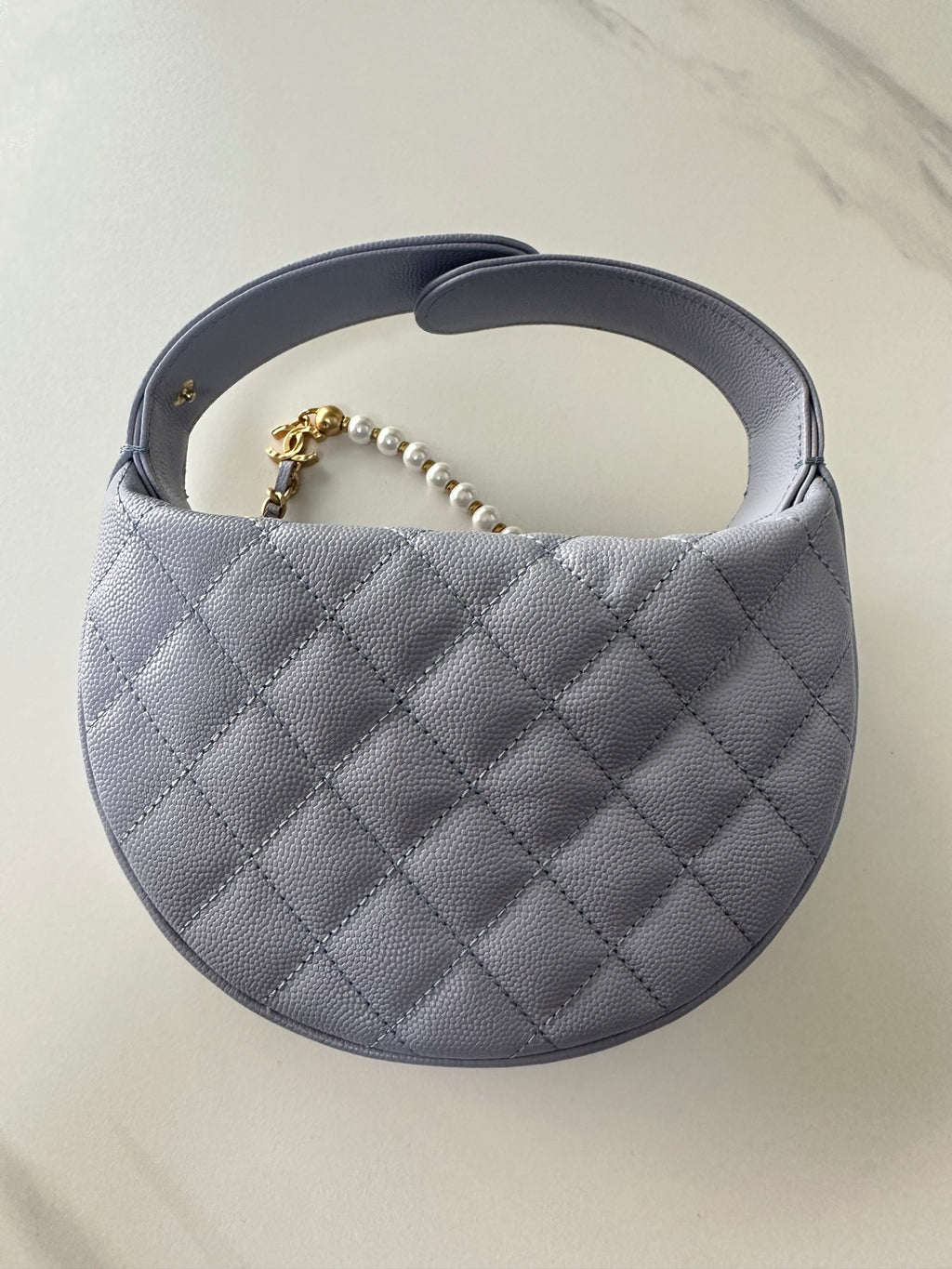 Pearl-Chain Quilted Mini Hobo Bag