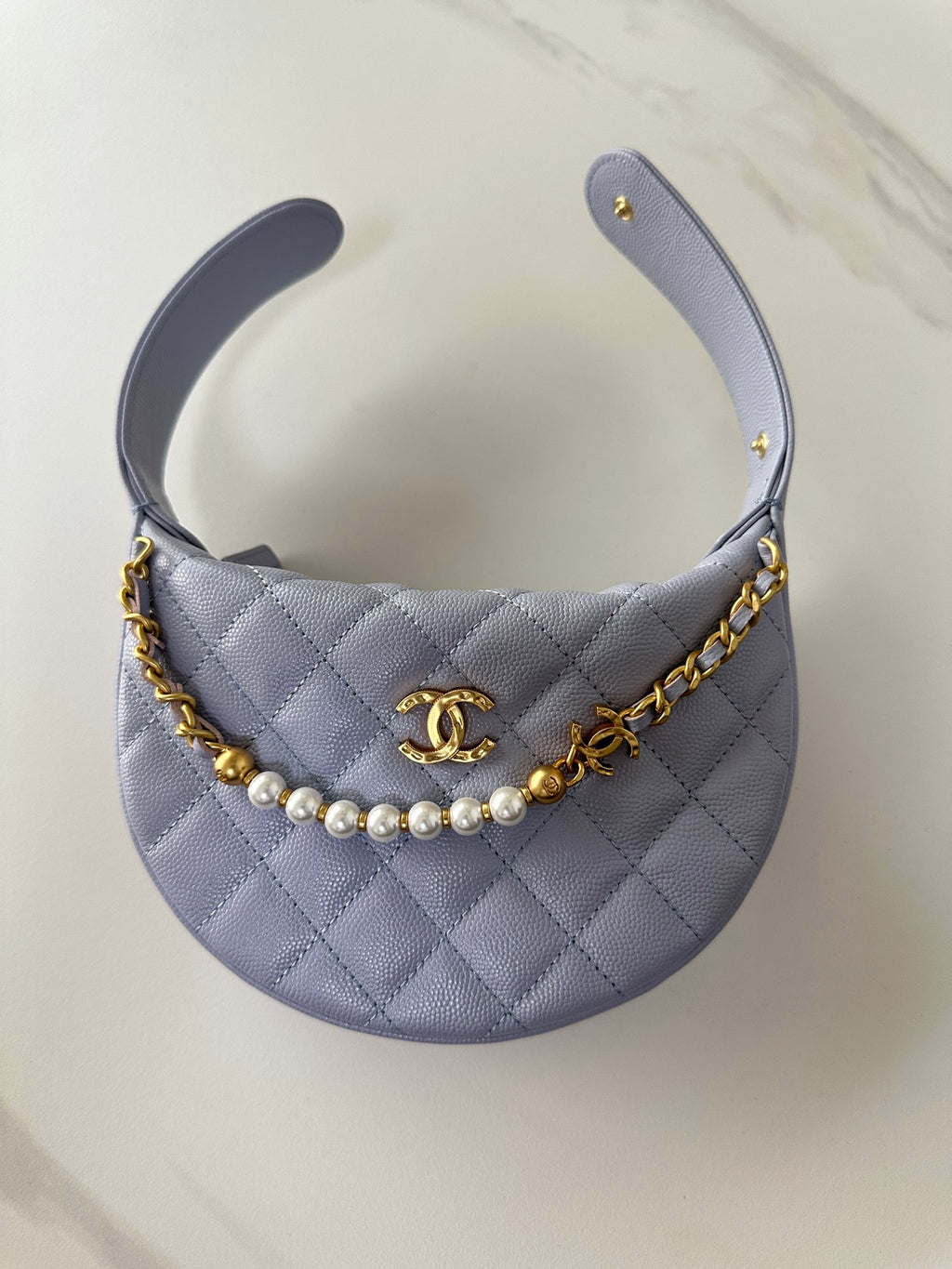 Pearl-Chain Quilted Mini Hobo Bag