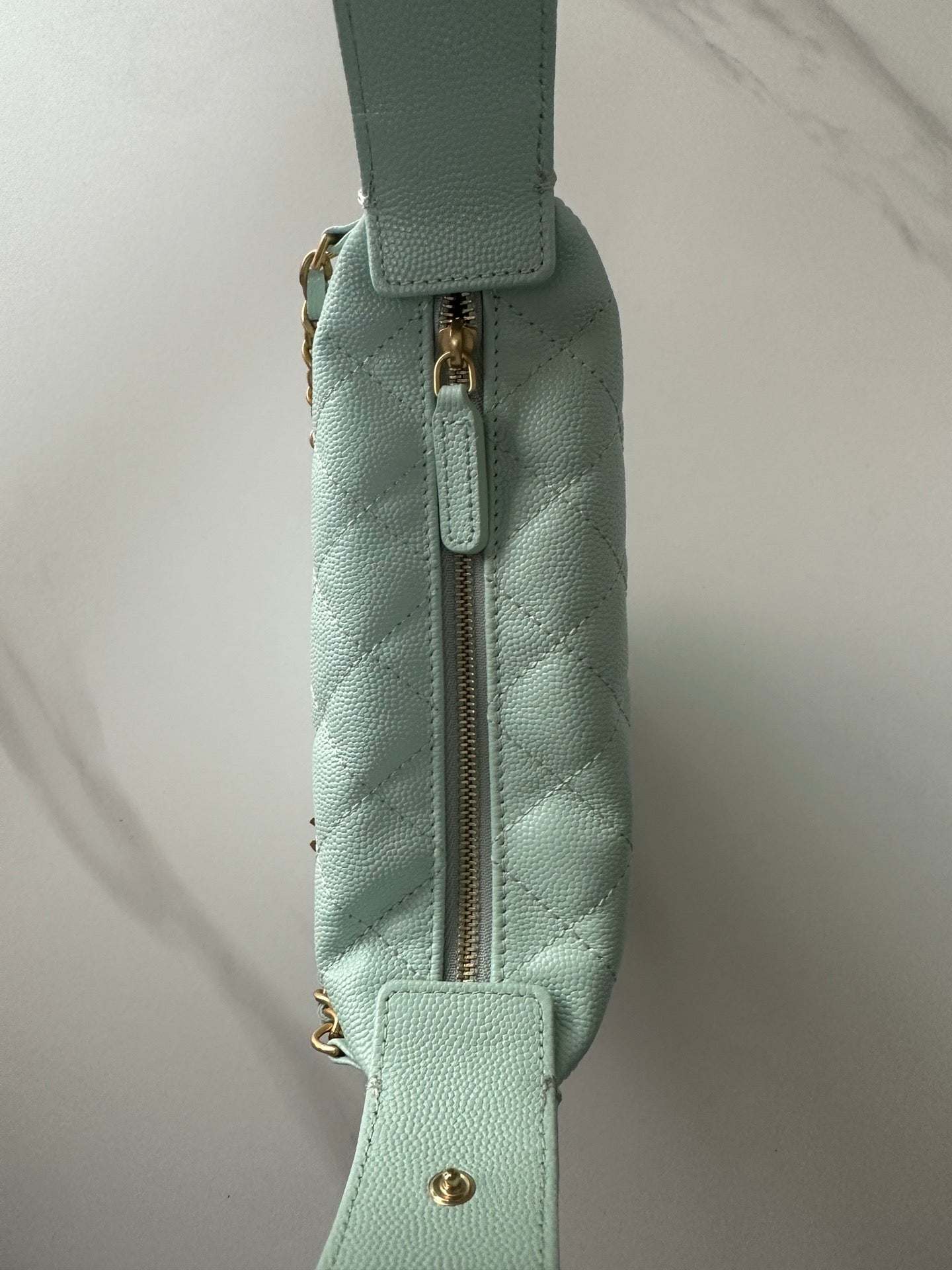 Pearl-Chain Quilted Mini Hobo Bag