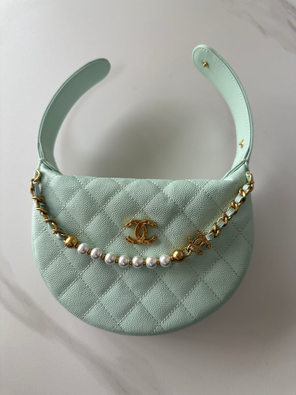 Pearl-Chain Quilted Mini Hobo Bag