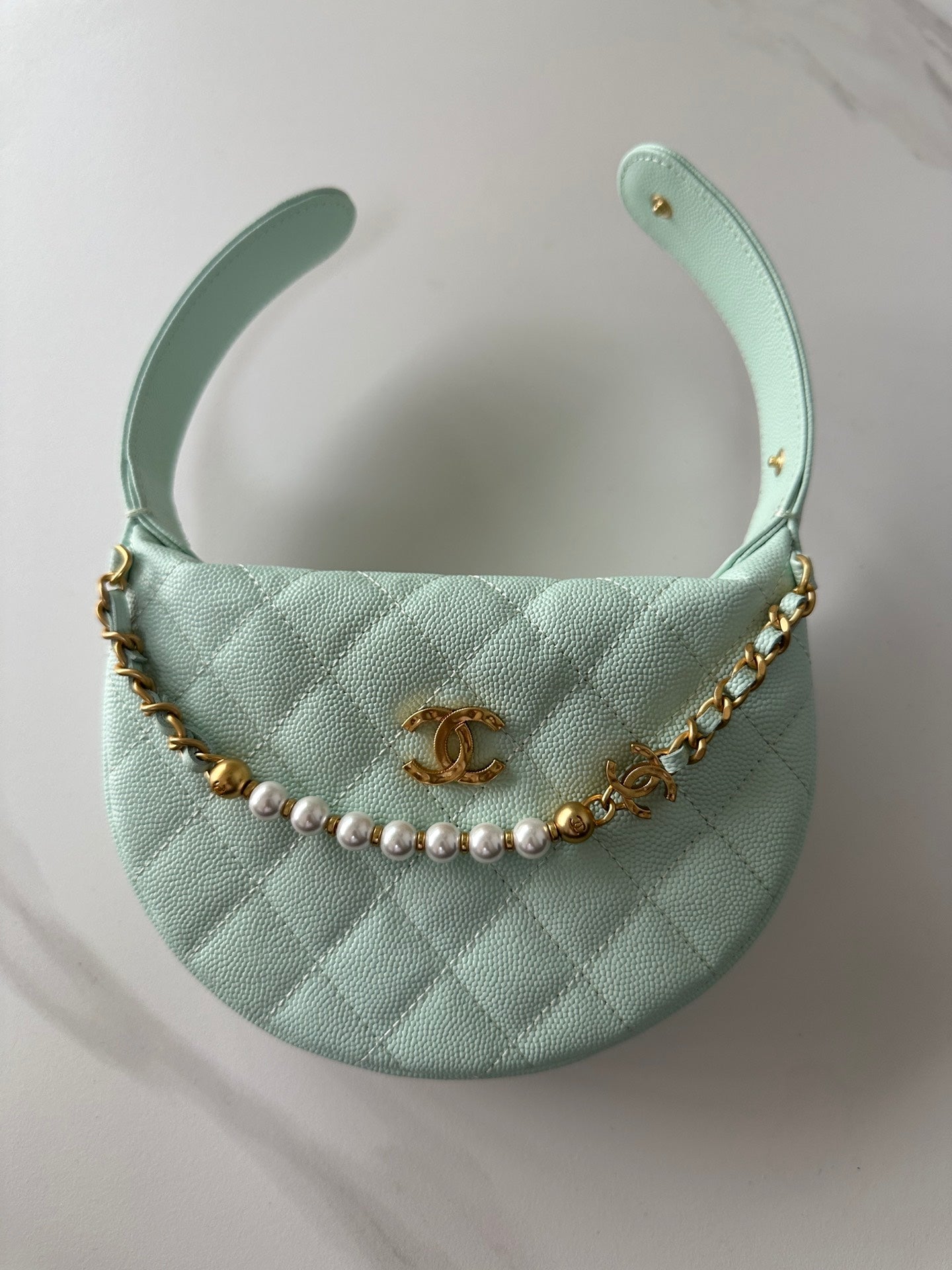Pearl-Chain Quilted Mini Hobo Bag
