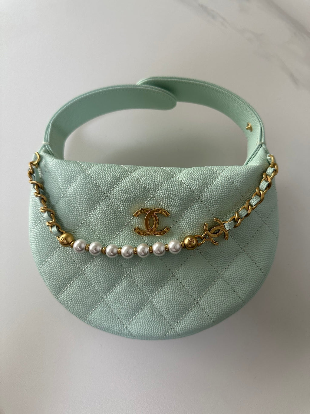 Pearl-Chain Quilted Mini Hobo Bag