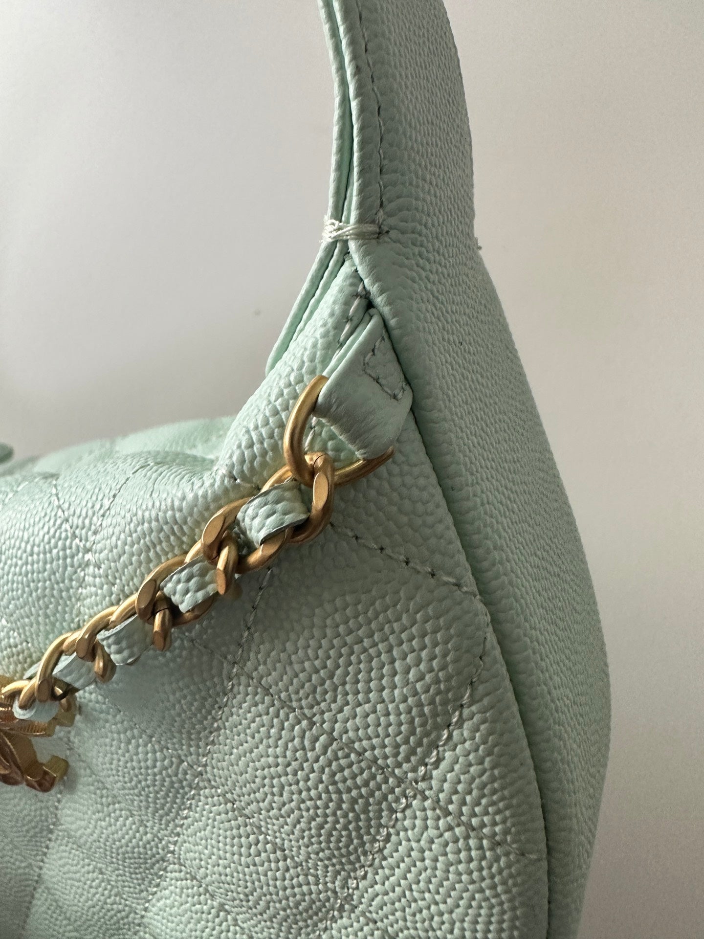 Pearl-Chain Quilted Mini Hobo Bag