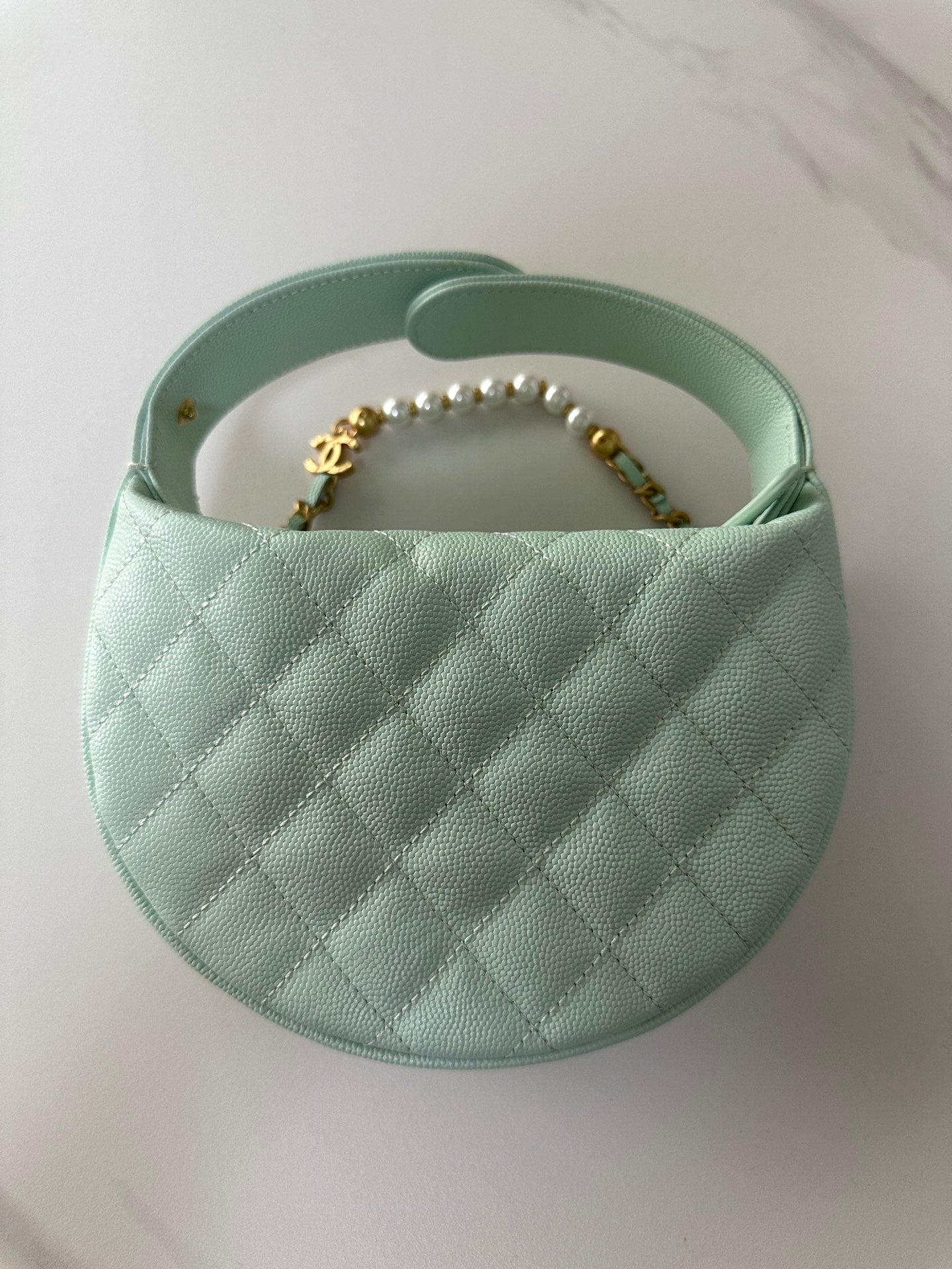 Pearl-Chain Quilted Mini Hobo Bag