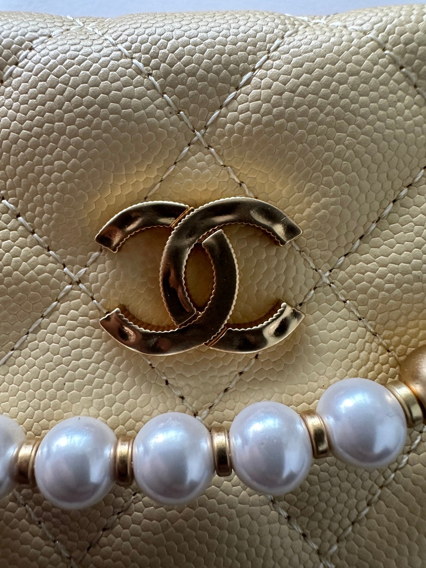 Pearl-Chain Quilted Mini Hobo Bag