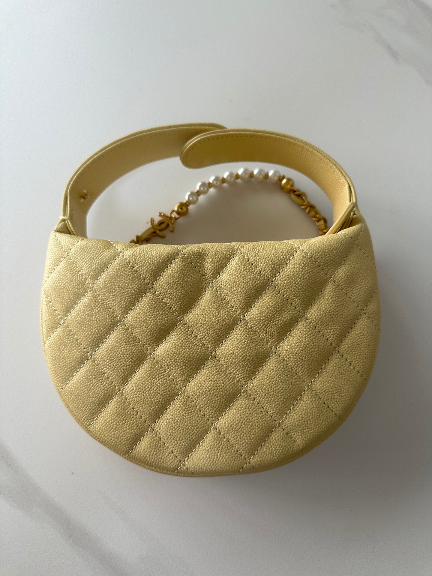 Pearl-Chain Quilted Mini Hobo Bag