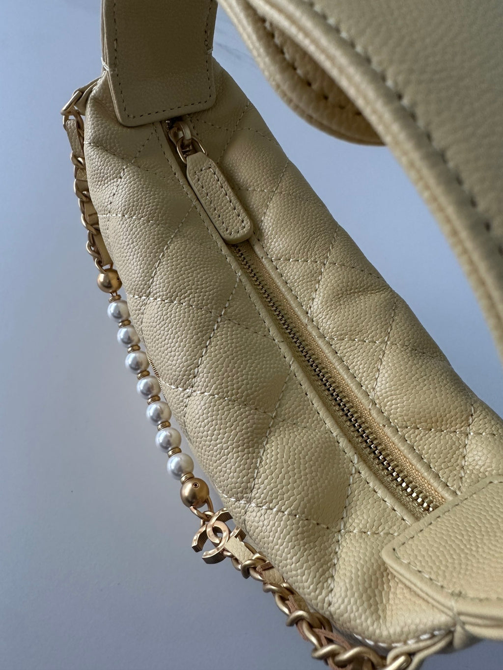 Pearl-Chain Quilted Mini Hobo Bag