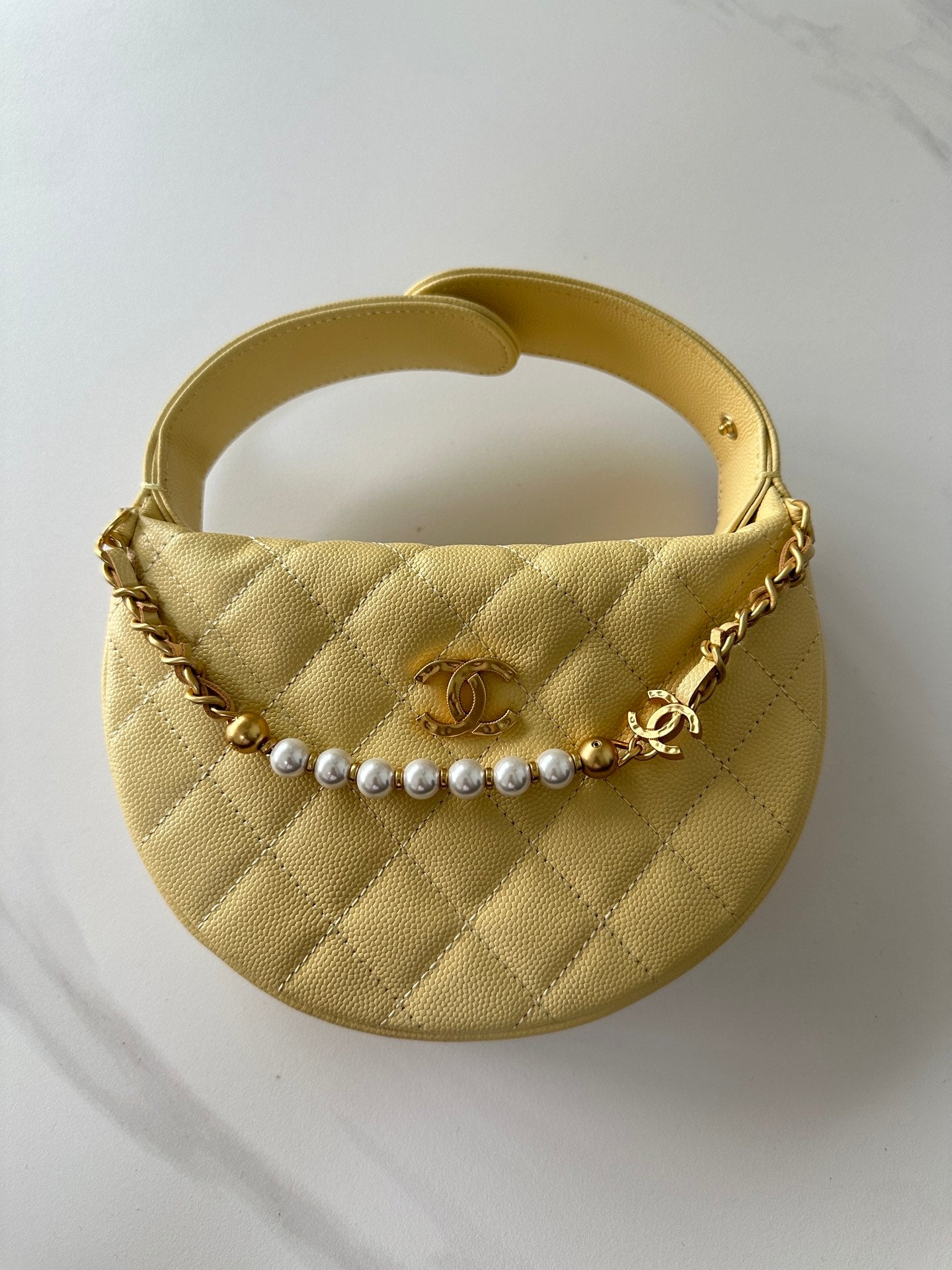 Pearl-Chain Quilted Mini Hobo Bag