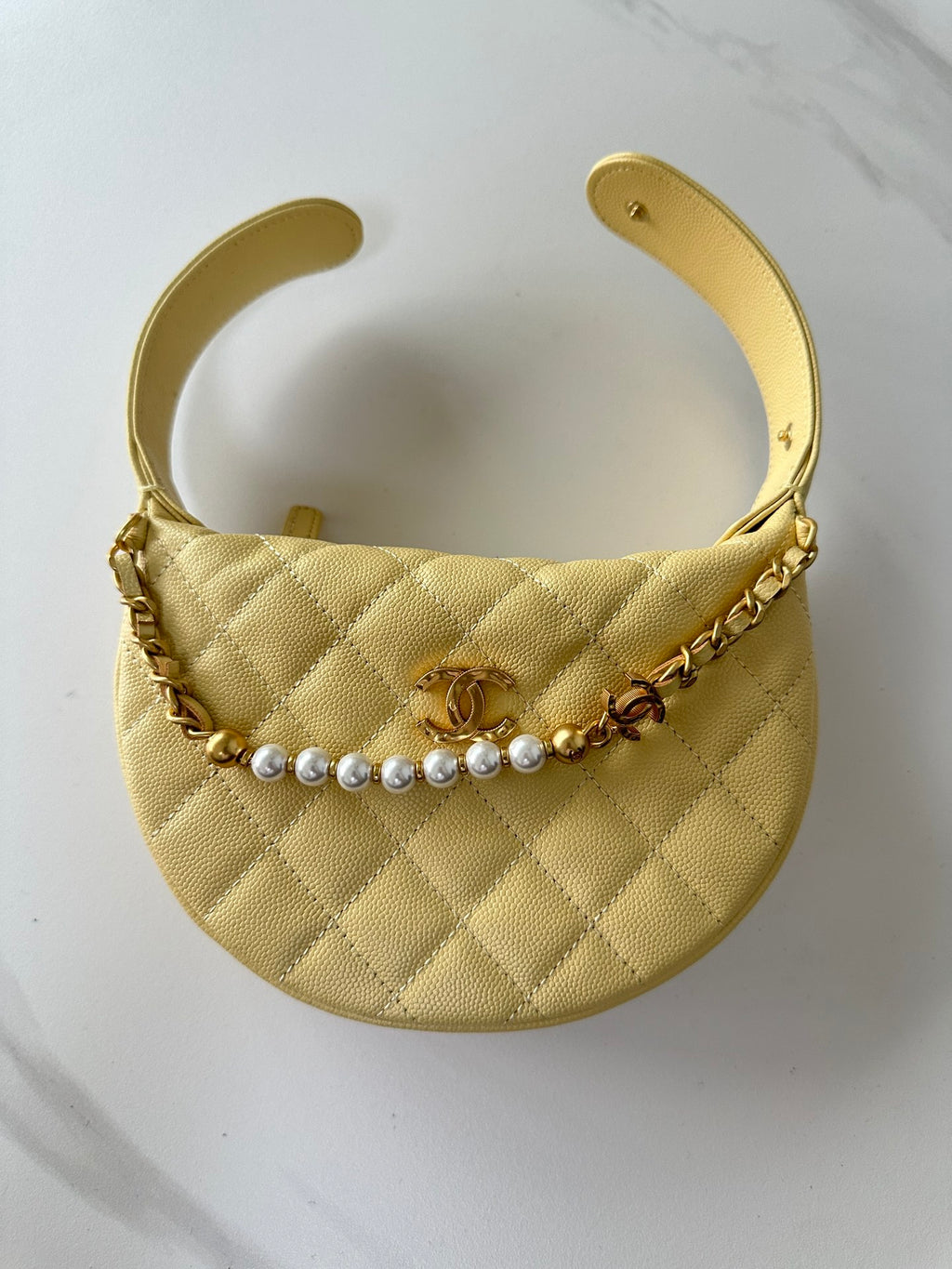 Pearl-Chain Quilted Mini Hobo Bag