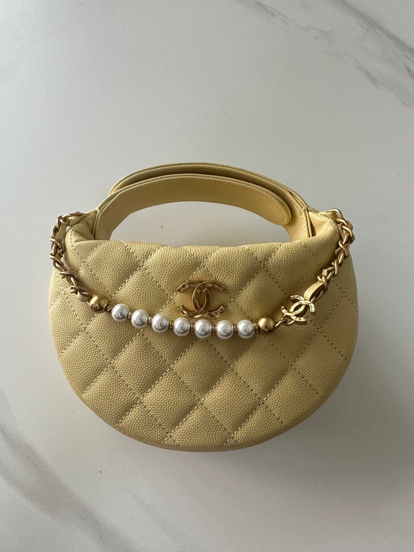 Pearl-Chain Quilted Mini Hobo Bag