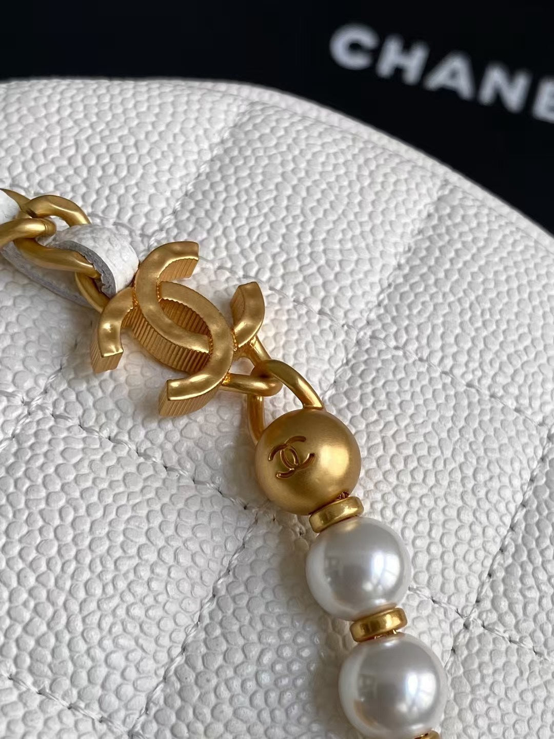 Pearl-Chain Quilted Mini Hobo Bag