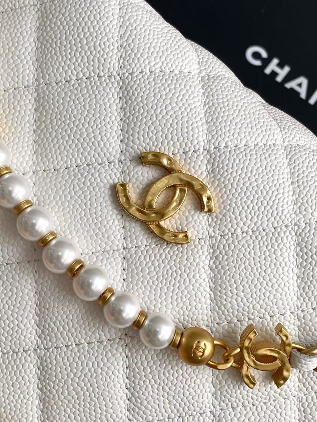 Pearl-Chain Quilted Mini Hobo Bag