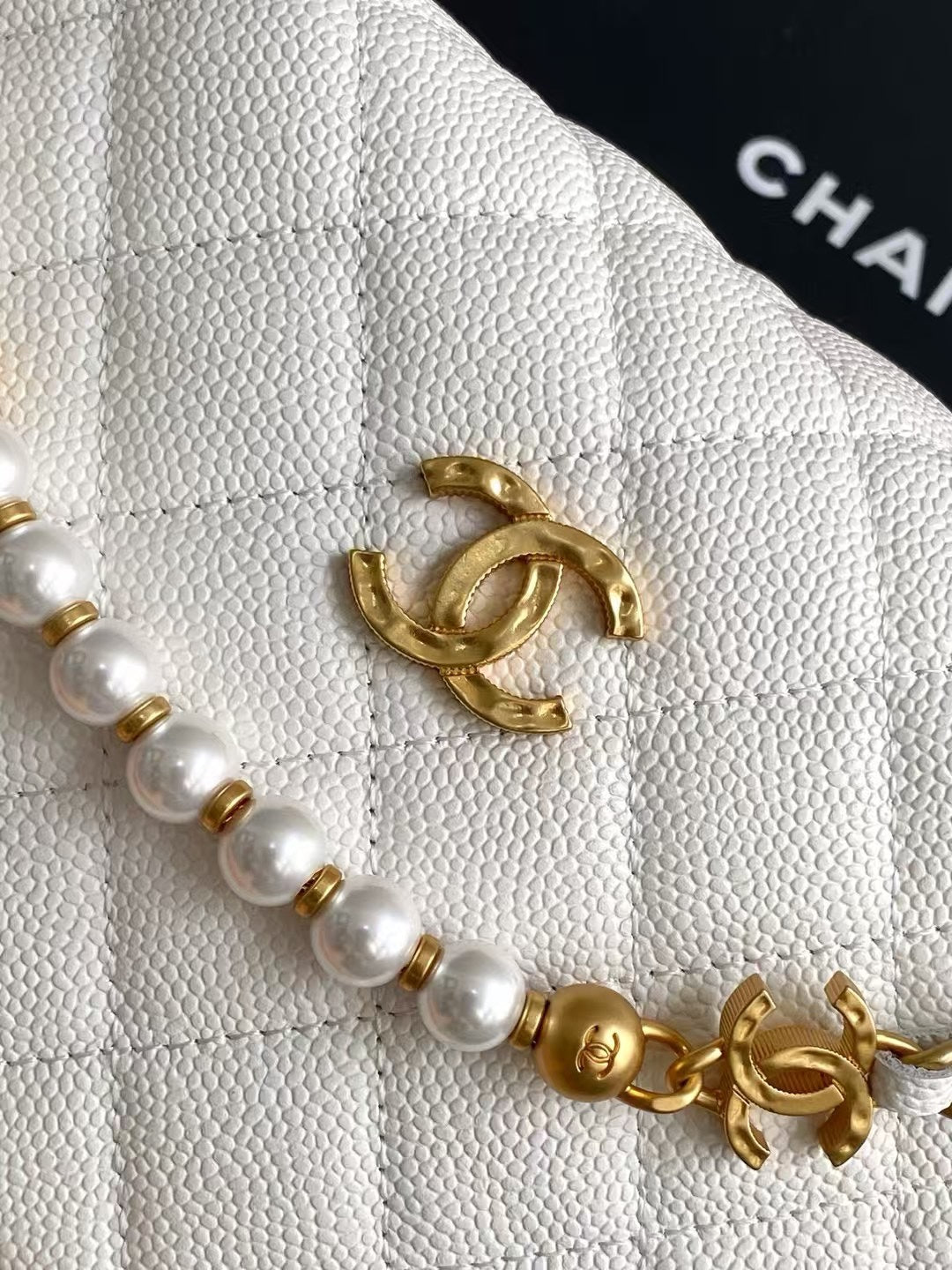 Pearl-Chain Quilted Mini Hobo Bag