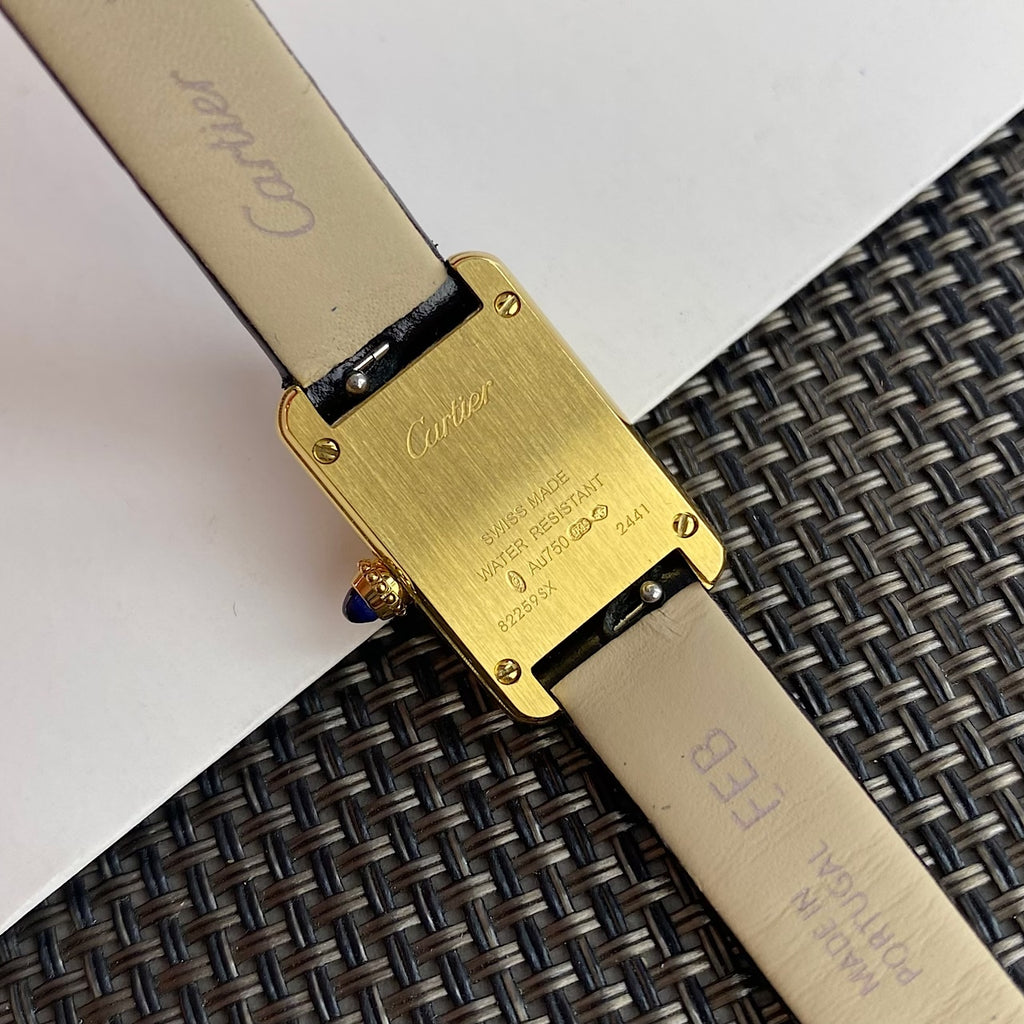 Tank Watch – Yellow Gold & Black Leather