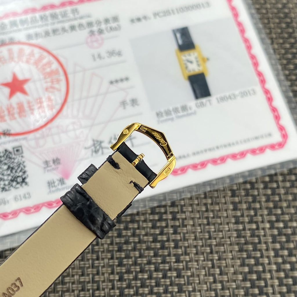 Tank Watch – Yellow Gold & Black Leather