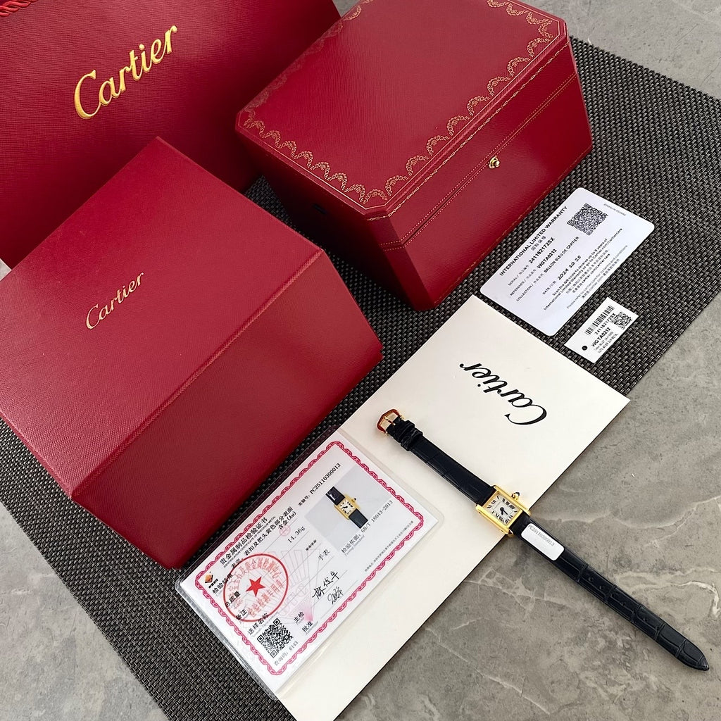 Tank Watch – Yellow Gold & Black Leather